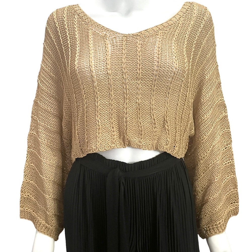 Knitted Cropped Cover Up Top Tan (One Size)